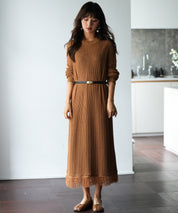 裾フリンジメッシュロング丈ニットワンピースsdpxyf6095 ブラウン