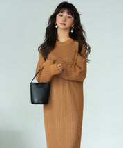 裾フリンジメッシュロング丈ニットワンピースsdpxyf6095 ブラウン