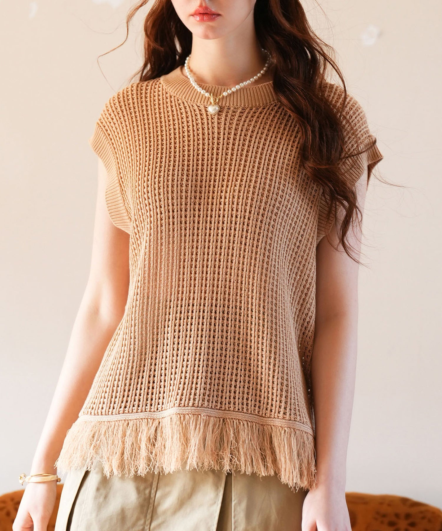 透かし編みフリンジデザインサマーニットsdpxyf6108-101-14