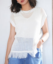 透かし編みフリンジデザインサマーニットsdpxyf6108-101-1