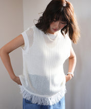 透かし編みフリンジデザインサマーニットsdpxyf6108 ホワイト