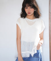 透かし編みフリンジデザインサマーニットsdpxyf6108 ホワイト
