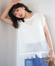 透かし編みフリンジデザインサマーニットsdpxyf6108 ホワイト