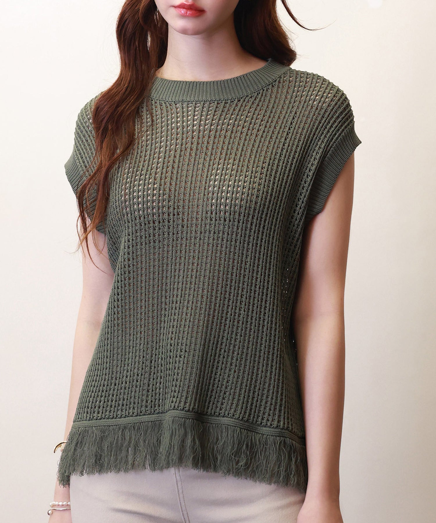 透かし編みフリンジデザインサマーニットsdpxyf6108-101-22