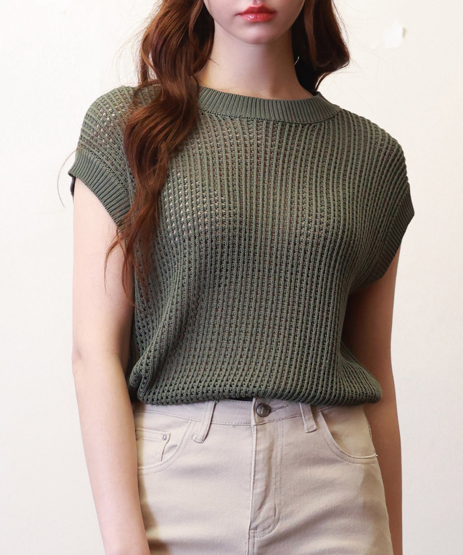 透かし編みフリンジデザインサマーニットsdpxyf6108 カーキ