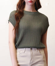 透かし編みフリンジデザインサマーニットsdpxyf6108 カーキ