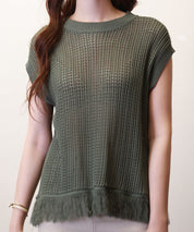 透かし編みフリンジデザインサマーニットsdpxyf6108 カーキ