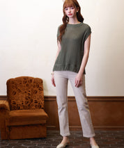 透かし編みフリンジデザインサマーニットsdpxyf6108 カーキ