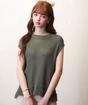 透かし編みフリンジデザインサマーニットsdpxyf6108 カーキ