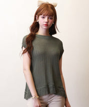 透かし編みフリンジデザインサマーニットsdpxyf6108 カーキ