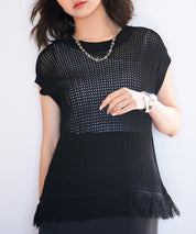 透かし編みフリンジデザインサマーニットsdpxyf6108-101-8