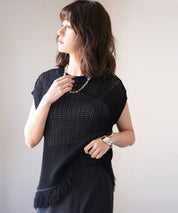 透かし編みフリンジデザインサマーニットsdpxyf6108 ブラック