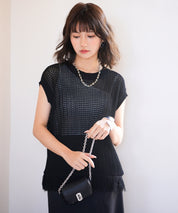 透かし編みフリンジデザインサマーニットsdpxyf6108 ブラック