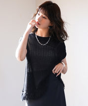 透かし編みフリンジデザインサマーニットsdpxyf6108 ブラック