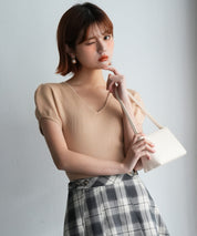 フレンチスリーブVネックニットsdpxyf6111 ベージュ