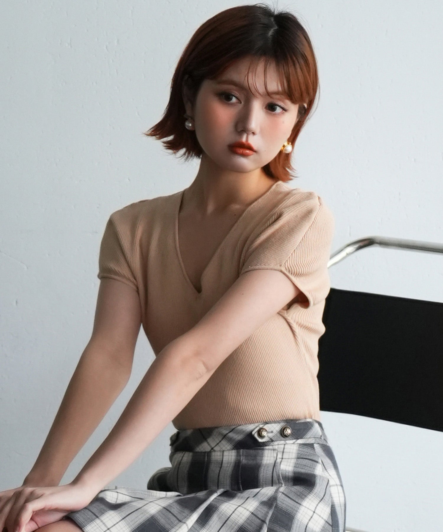 フレンチスリーブVネックニットsdpxyf6111 ベージュ