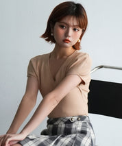 フレンチスリーブVネックニットsdpxyf6111 ベージュ