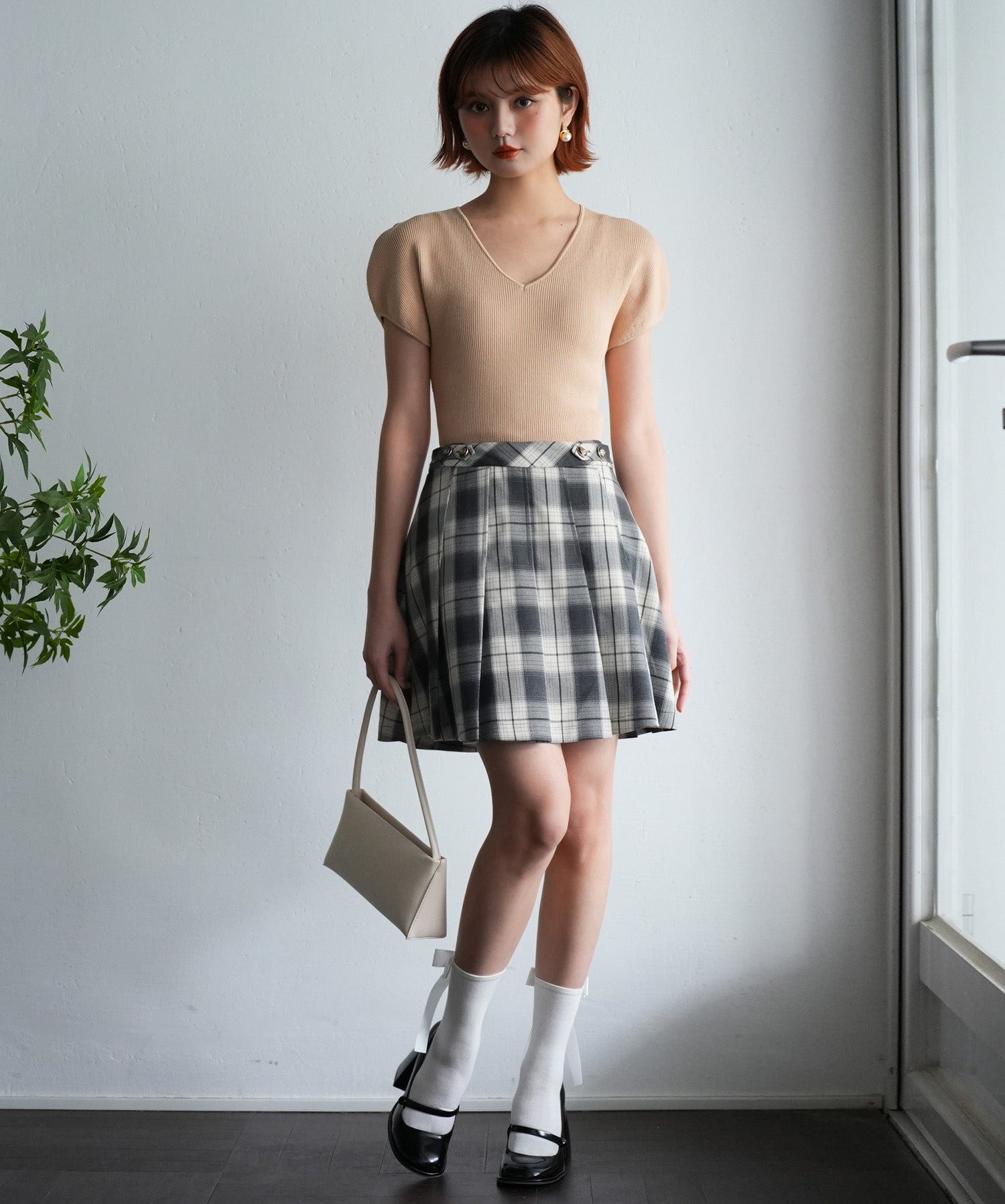 フレンチスリーブVネックニットsdpxyf6111 ベージュ