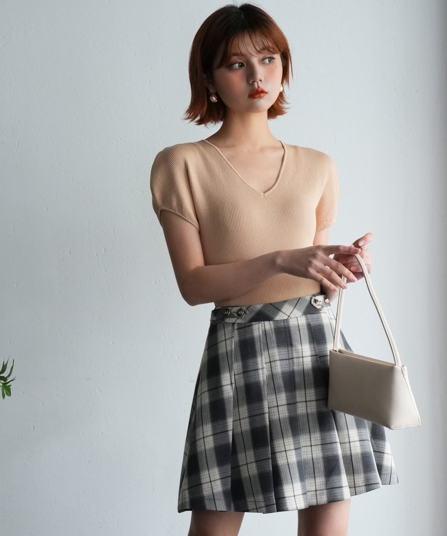 フレンチスリーブVネックニットsdpxyf6111 ベージュ