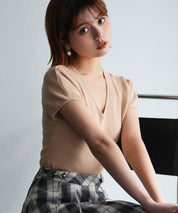 フレンチスリーブVネックニットsdpxyf6111 ベージュ