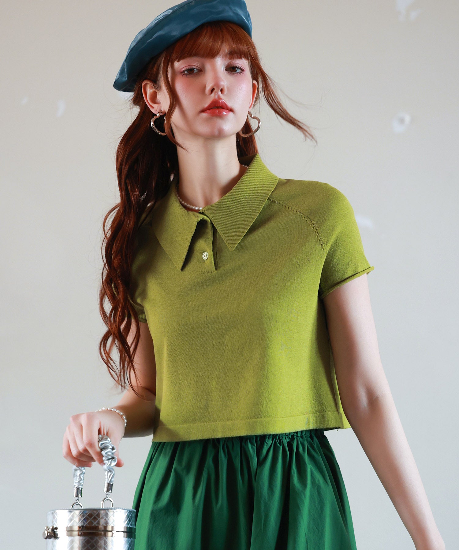 ラグランスリーブポロネックサマーニットsdpxyf6115 グリーン