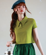 ラグランスリーブポロネックサマーニットsdpxyf6115 グリーン