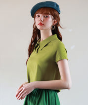 ラグランスリーブポロネックサマーニットsdpxyf6115 グリーン