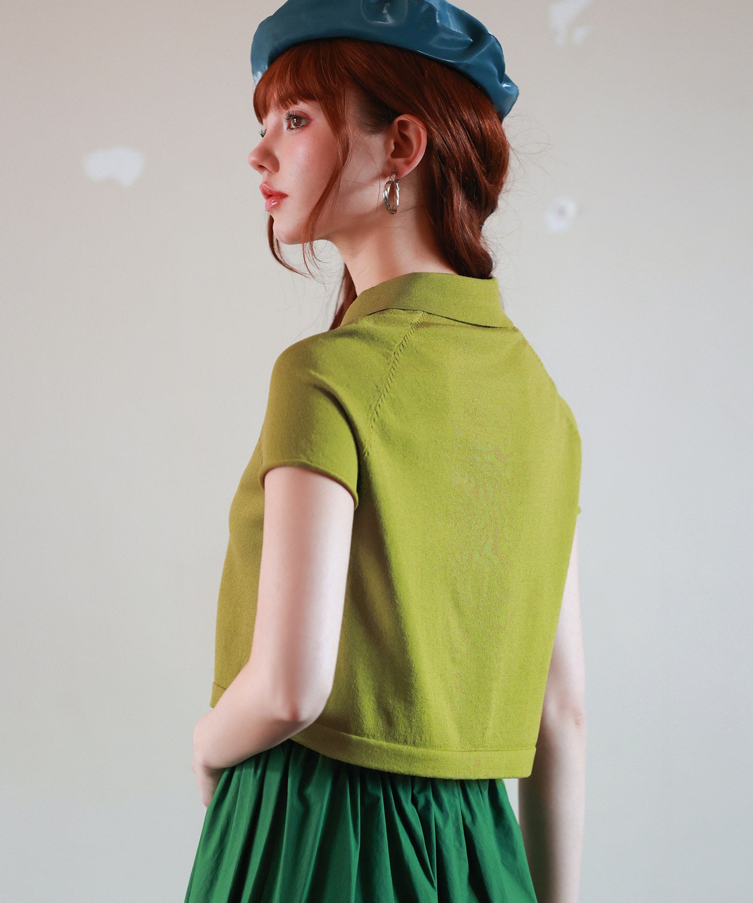 ラグランスリーブポロネックサマーニットsdpxyf6115 グリーン