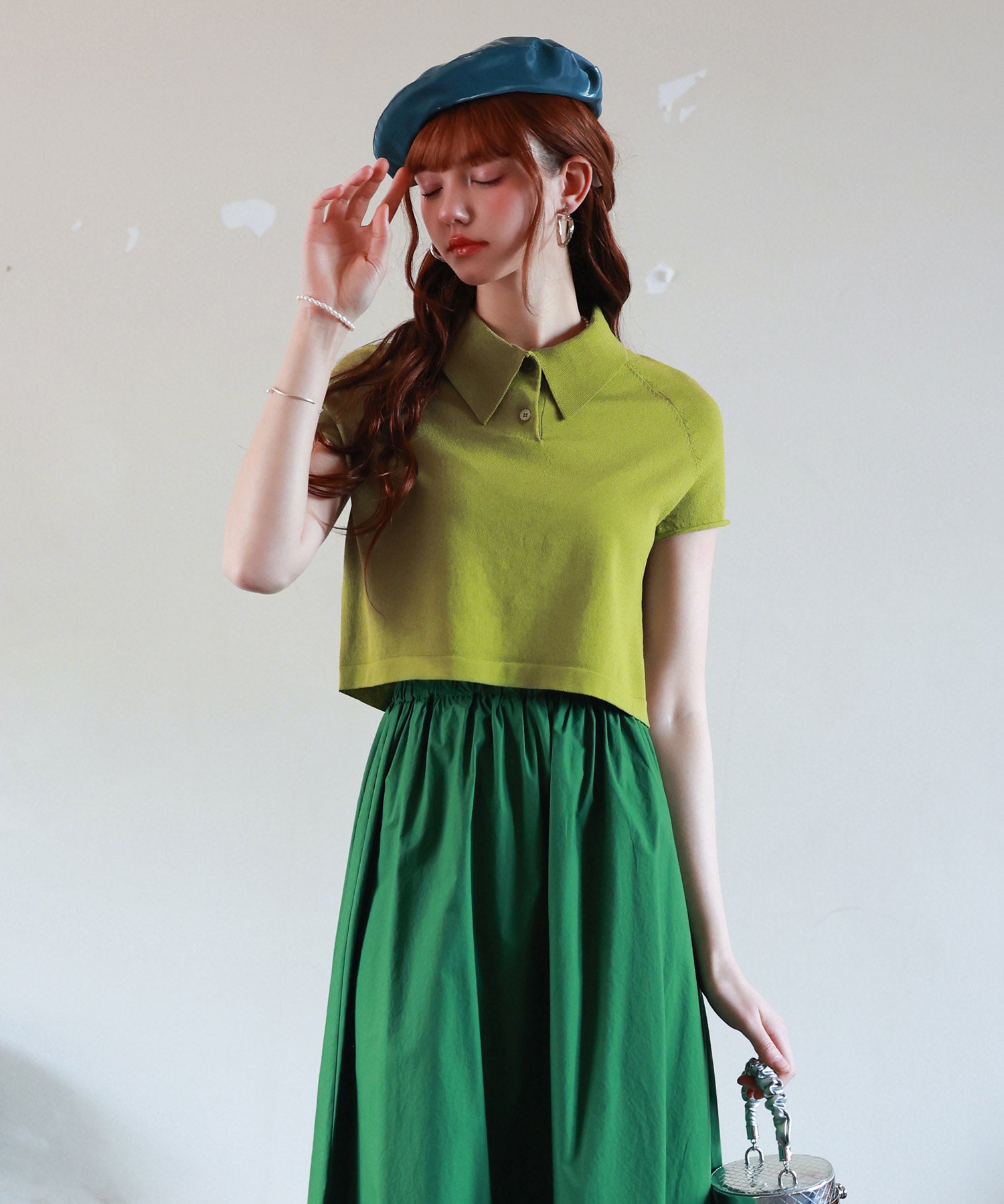 ラグランスリーブポロネックサマーニットsdpxyf6115 グリーン