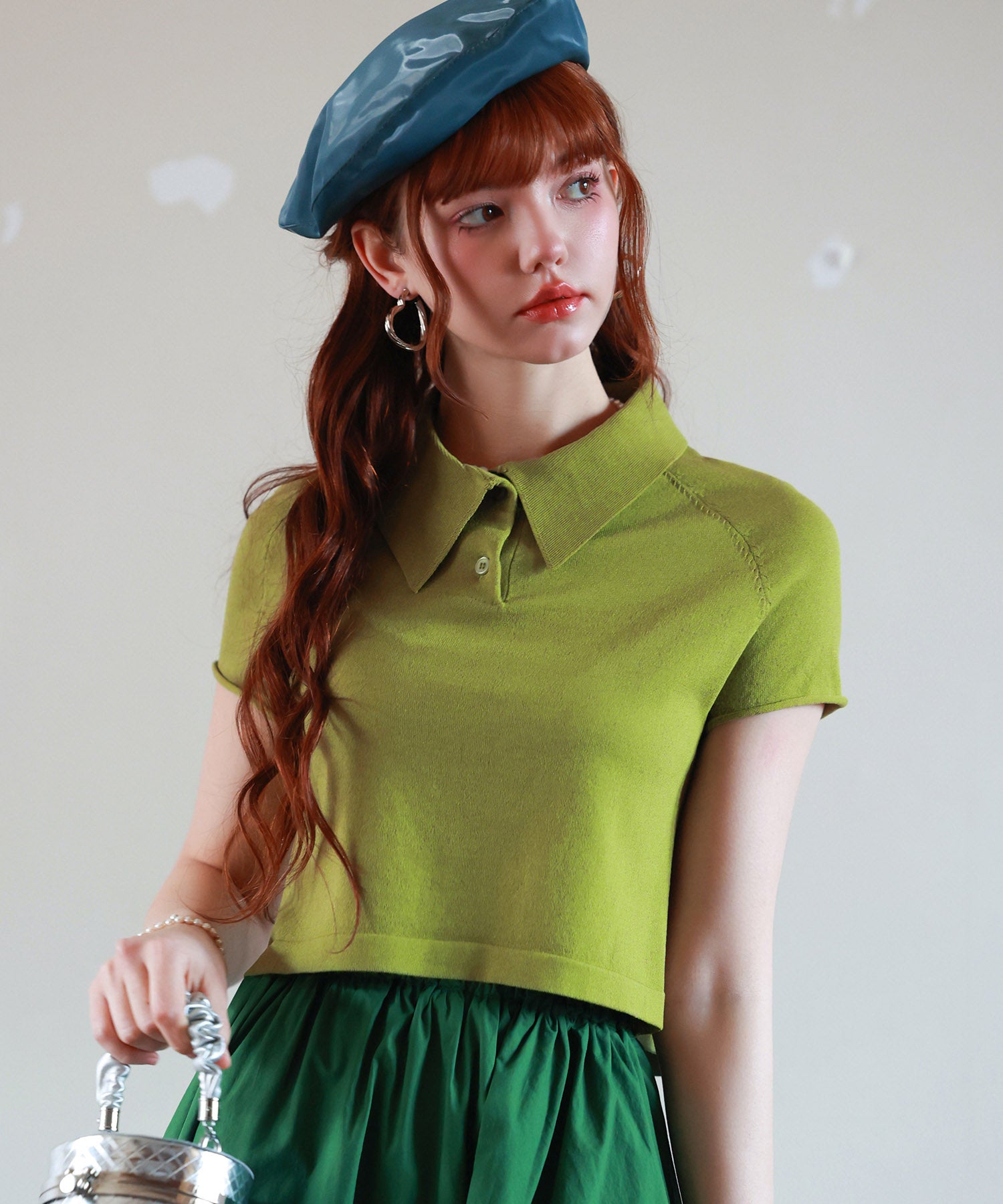 ラグランスリーブポロネックサマーニットsdpxyf6115 グリーン