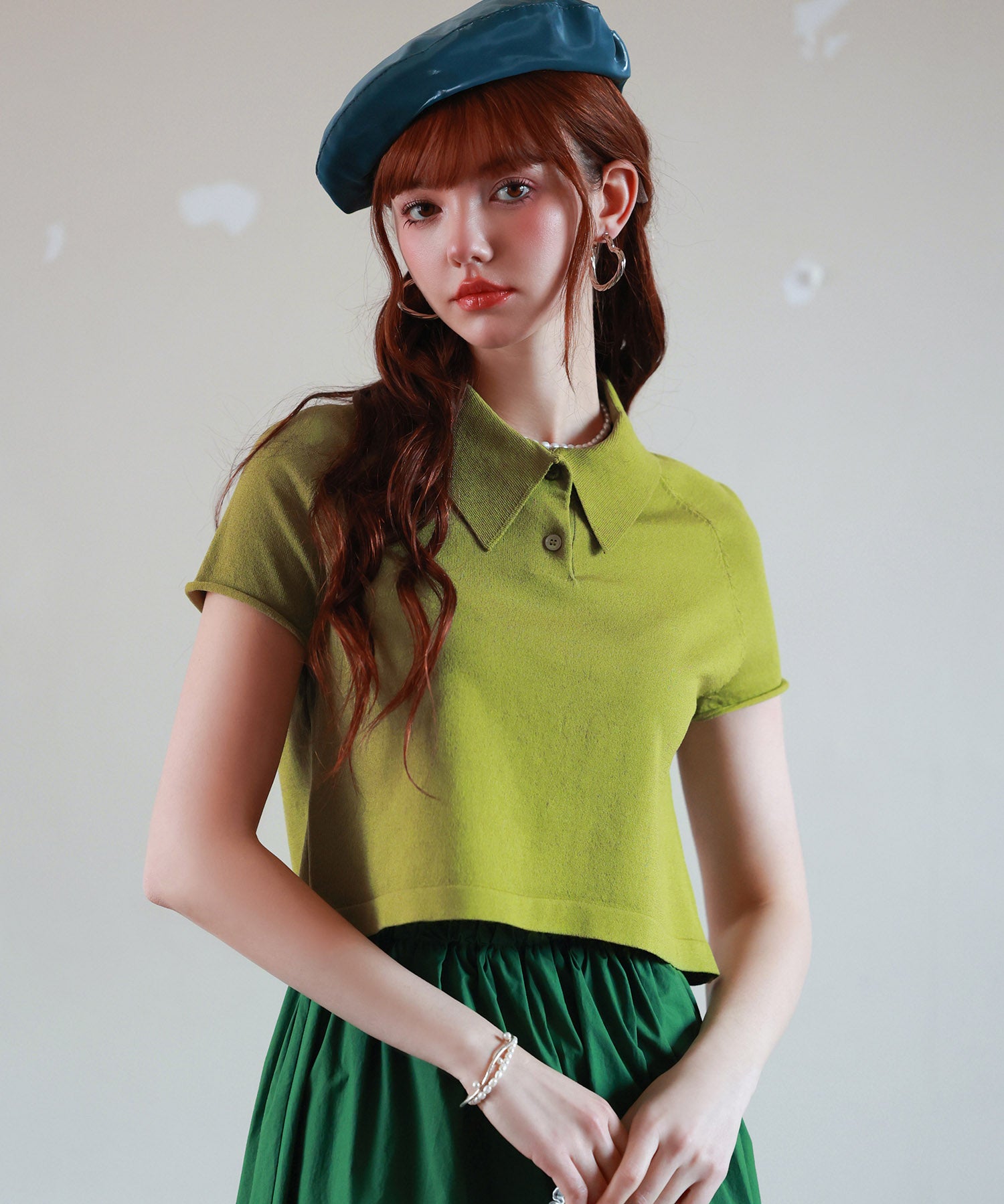 ラグランスリーブポロネックサマーニットsdpxyf6115 グリーン