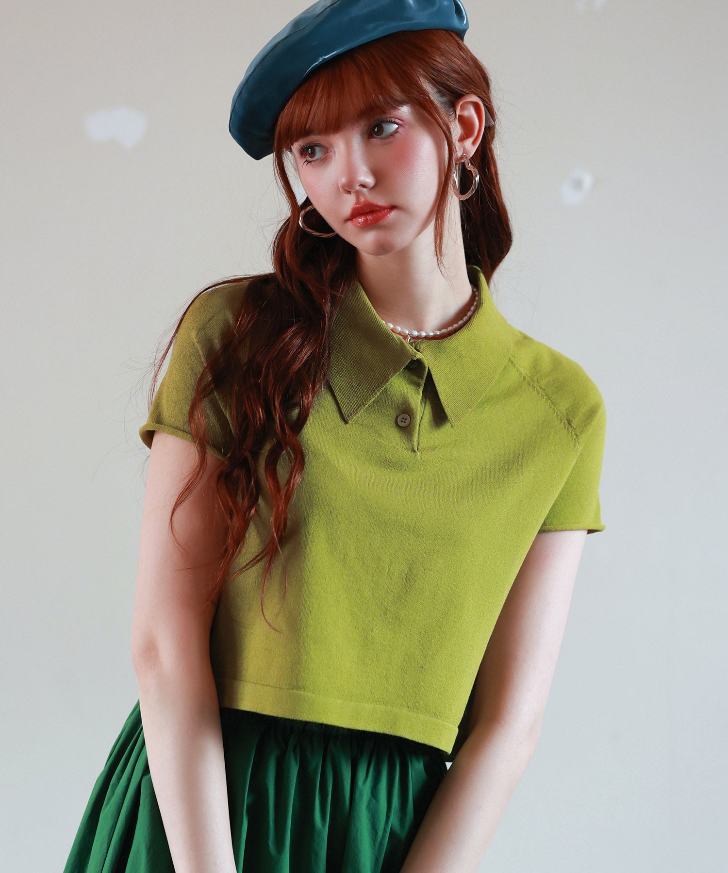 ラグランスリーブポロネックサマーニットsdpxyf6115 グリーン