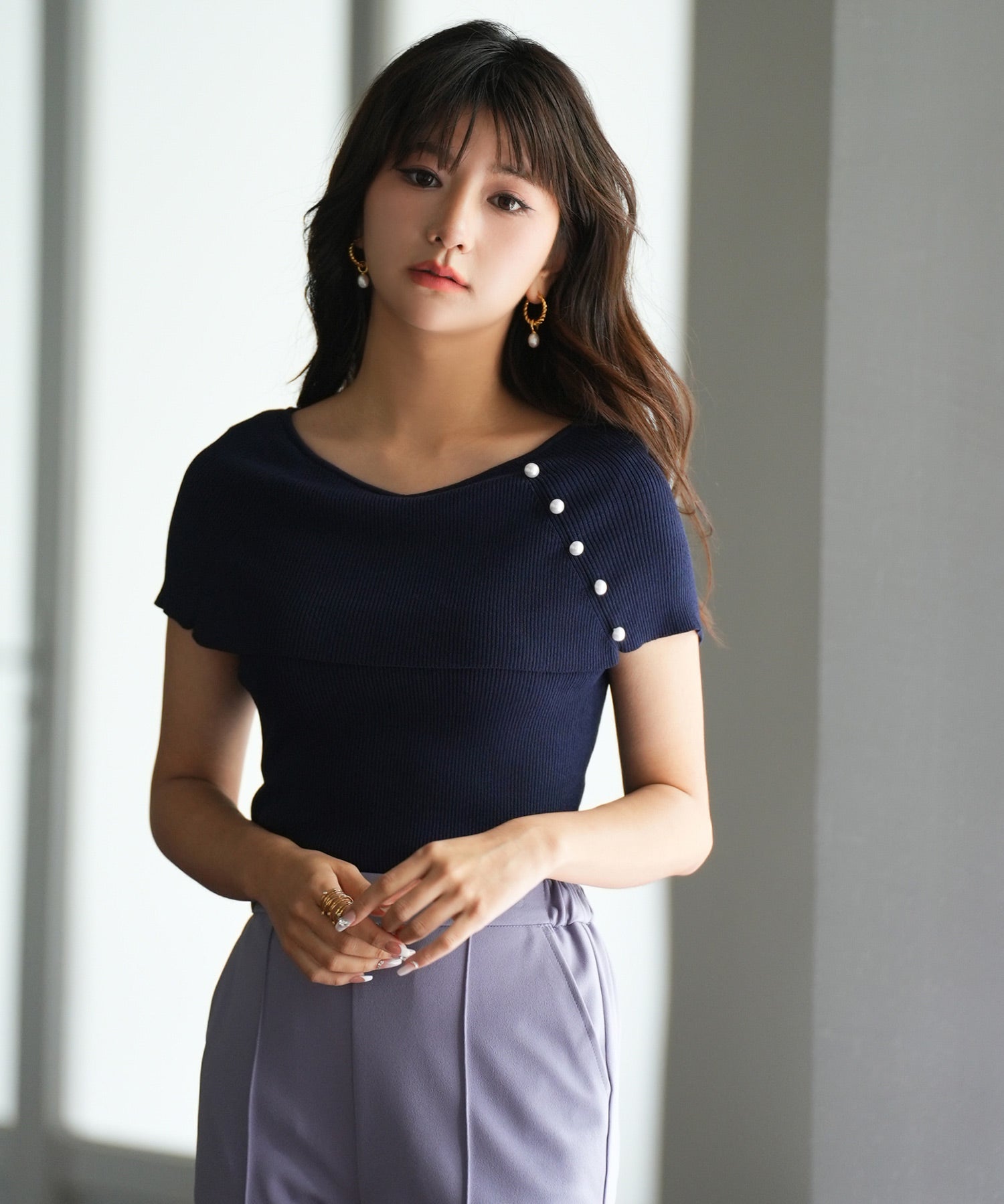 ケープ風2way半袖サマーニットsdpxyf6116 ネイビー