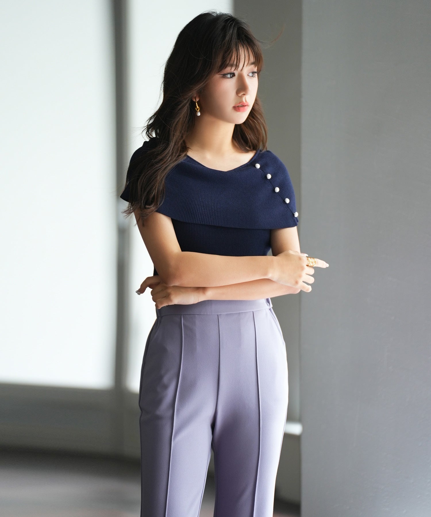 ケープ風2way半袖サマーニットsdpxyf6116 ネイビー