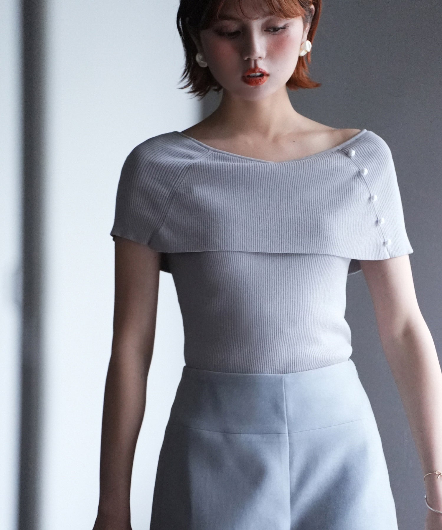 ケープ風2way半袖サマーニットsdpxyf6116 グレー