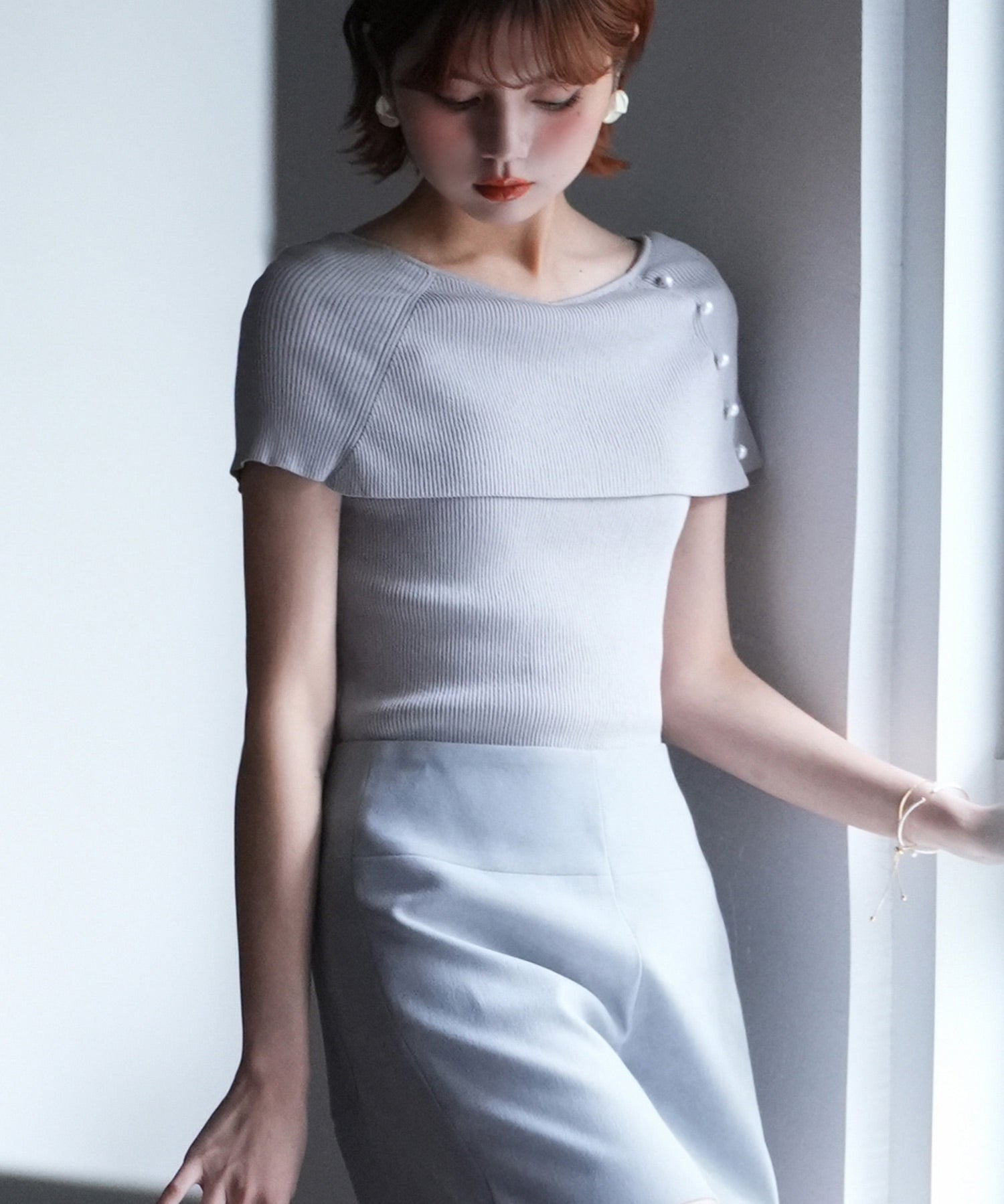 ケープ風2way半袖サマーニットsdpxyf6116 グレー