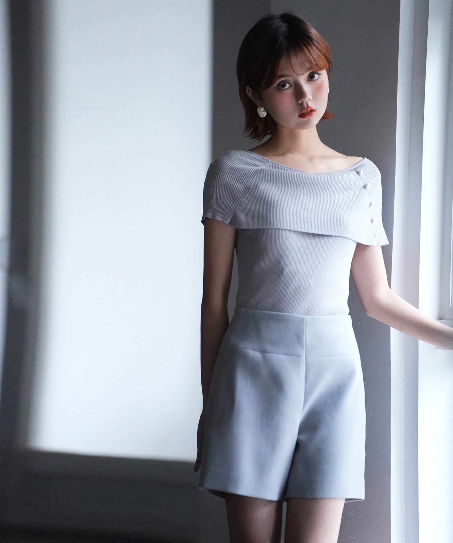 ケープ風2way半袖サマーニットsdpxyf6116 グレー