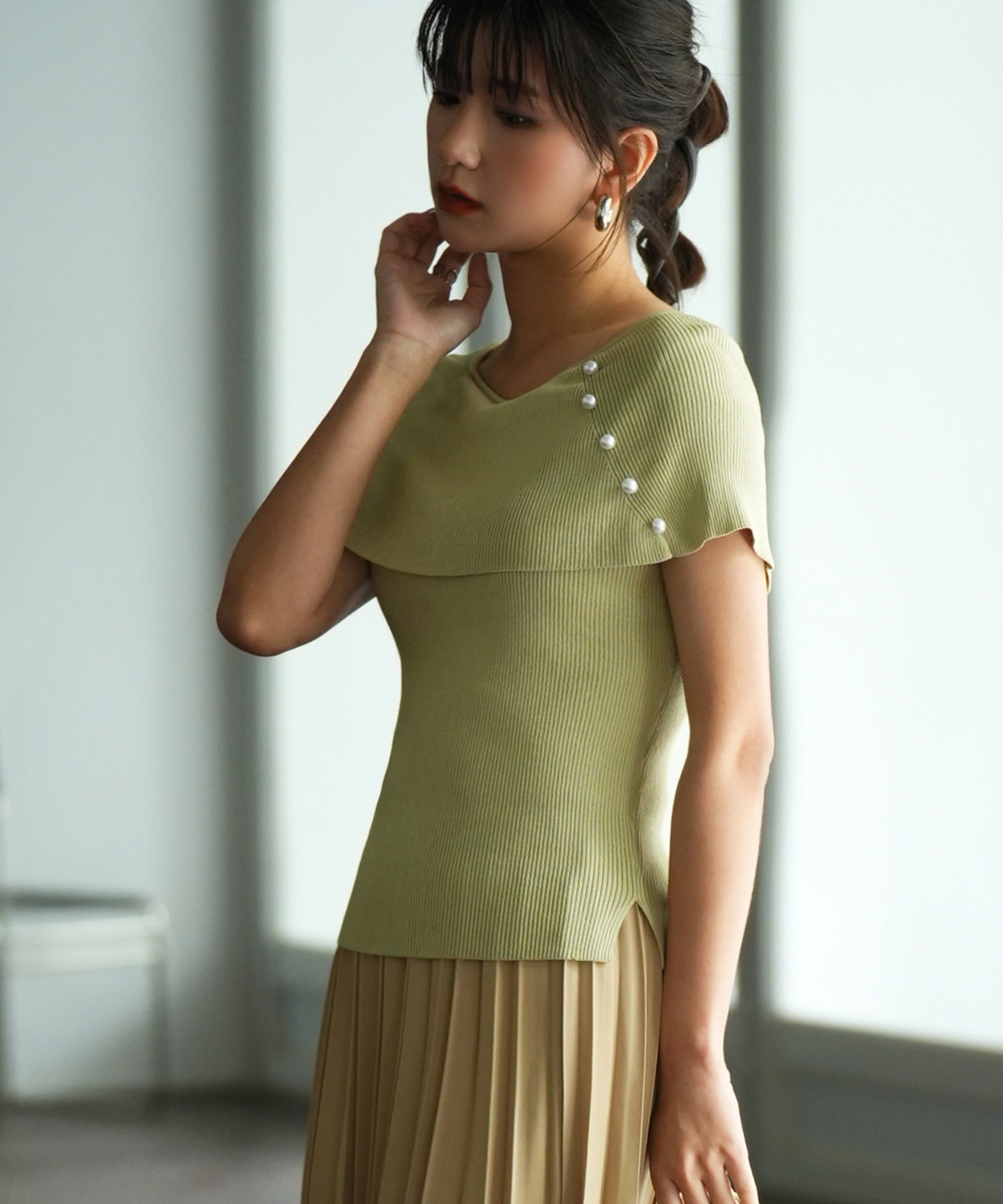 ケープ風2way半袖サマーニットsdpxyf6116 ライム