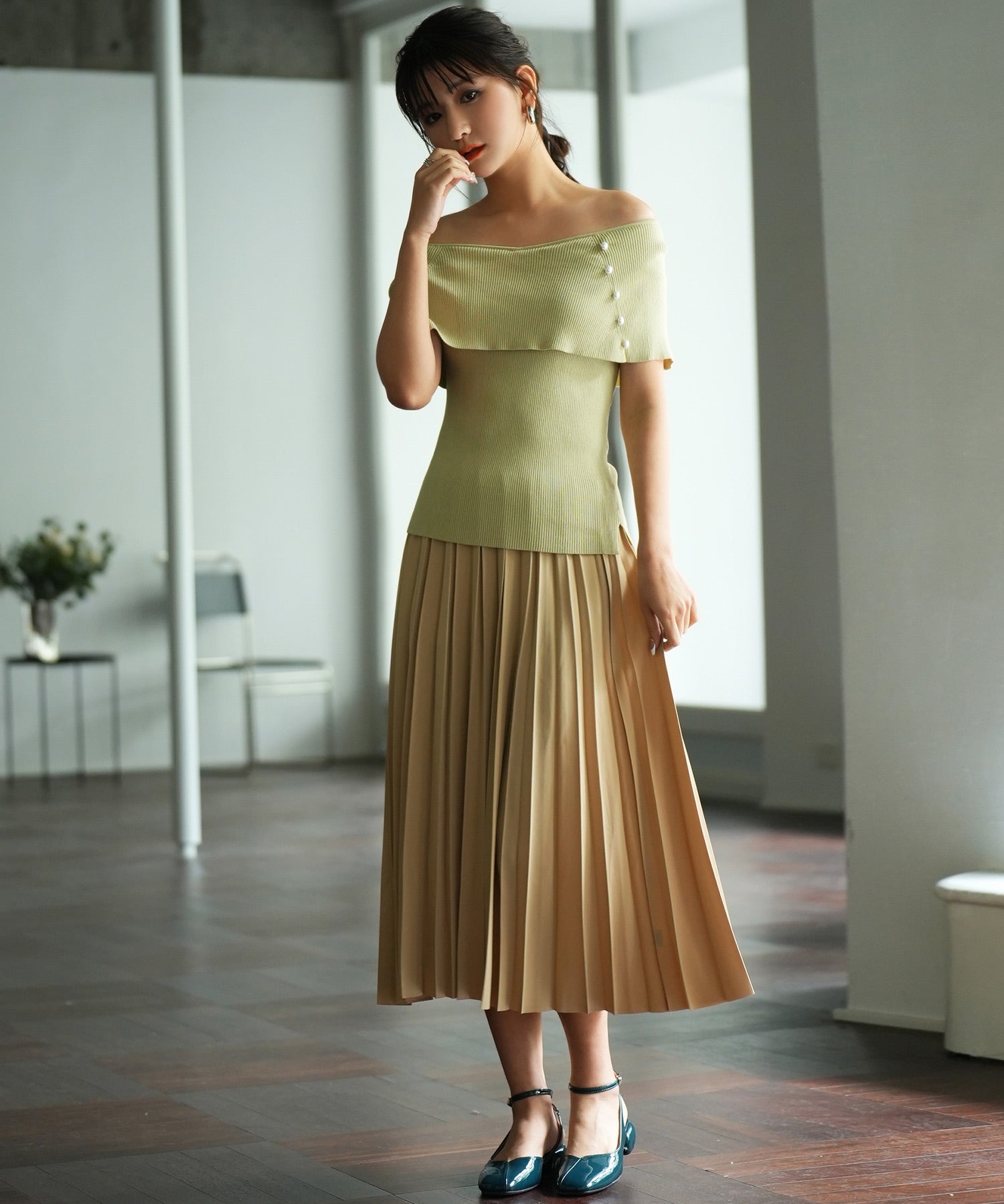 ケープ風2way半袖サマーニットsdpxyf6116 ライム