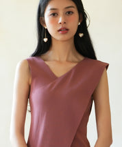 アシメトリーノースリーブサマーニットsdpxyf6119 エンジ