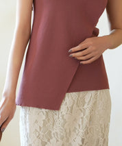 アシメトリーノースリーブサマーニットsdpxyf6119 エンジ