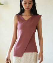 アシメトリーノースリーブサマーニットsdpxyf6119 エンジ