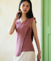 アシメトリーノースリーブサマーニットsdpxyf6119 エンジ