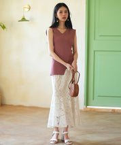 アシメトリーノースリーブサマーニットsdpxyf6119 エンジ