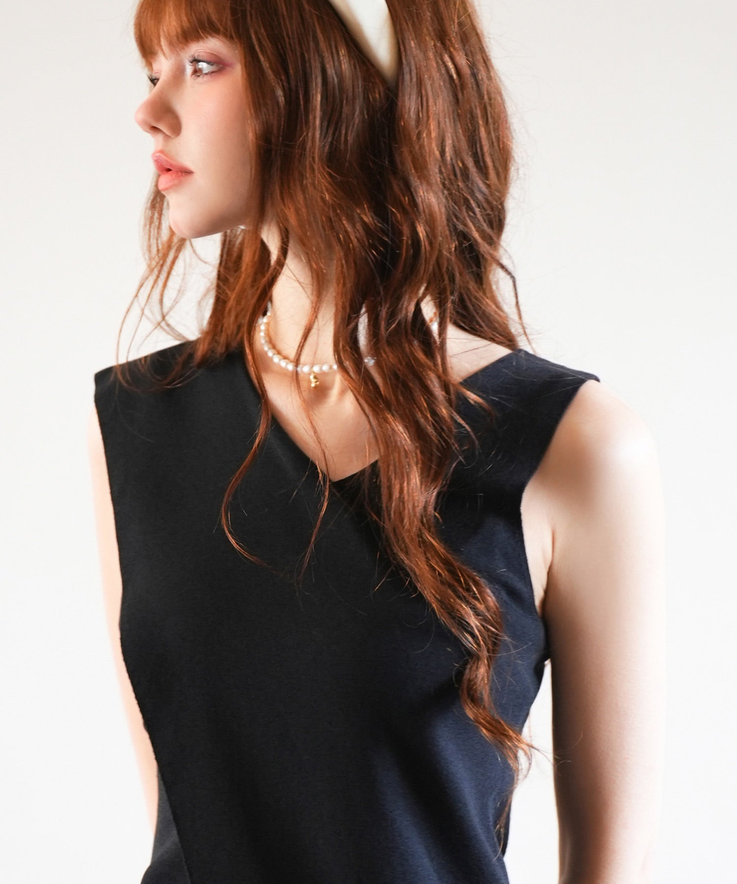 アシメトリーノースリーブサマーニットsdpxyf6119 ブラック