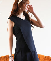 アシメトリーノースリーブサマーニットsdpxyf6119 ブラック