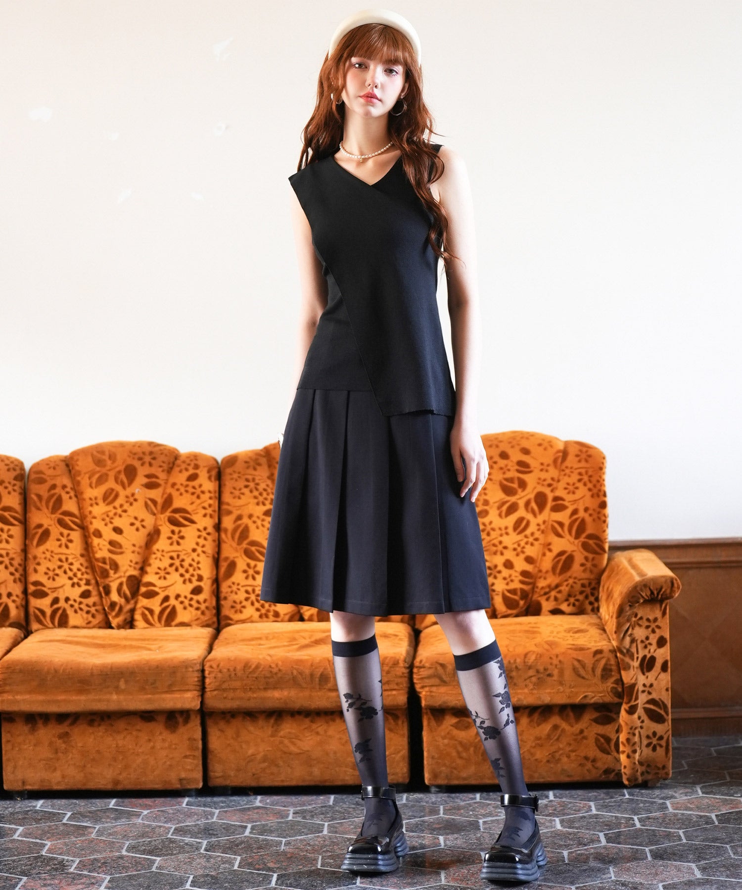 アシメトリーノースリーブサマーニットsdpxyf6119 ブラック