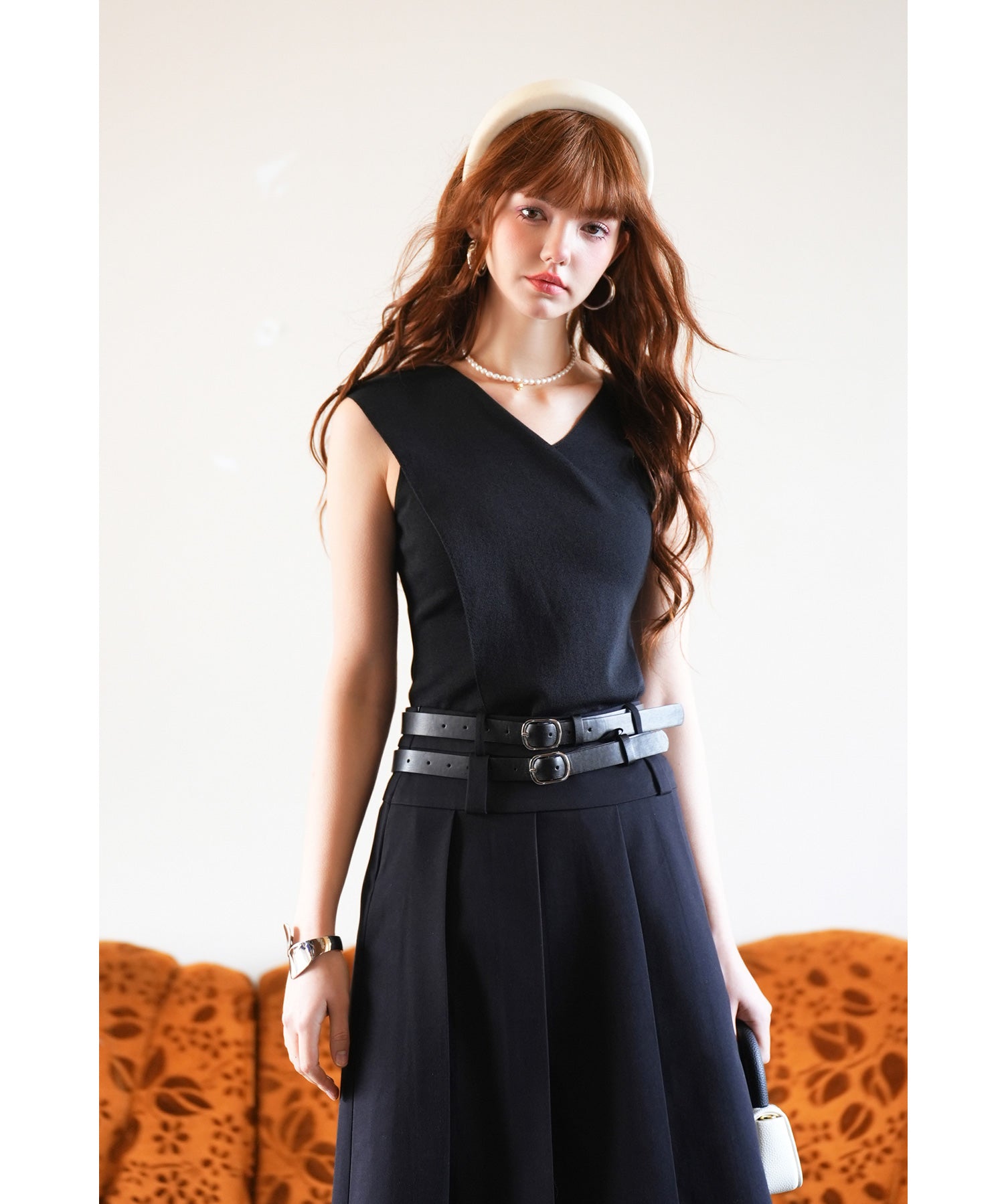 アシメトリーノースリーブサマーニットsdpxyf6119 ブラック