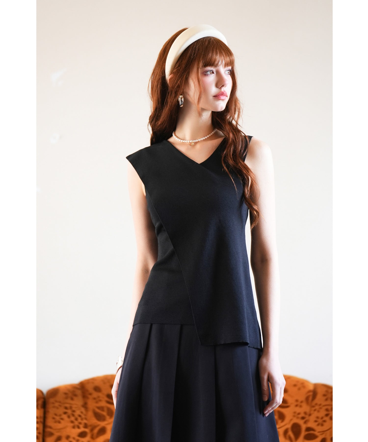 アシメトリーノースリーブサマーニットsdpxyf6119 ブラック