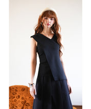 アシメトリーノースリーブサマーニットsdpxyf6119 ブラック